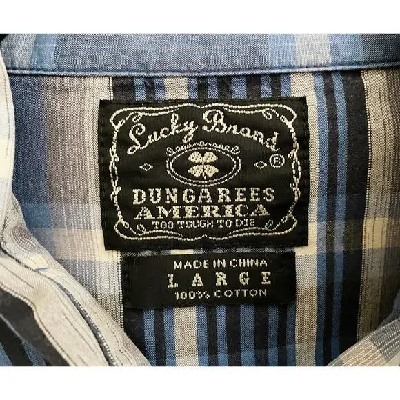 Lucky Brand Men's Pearl Snap Button Up Rockabilly Shirt Western Rodeo Blue Gray - Picture 5 of 8